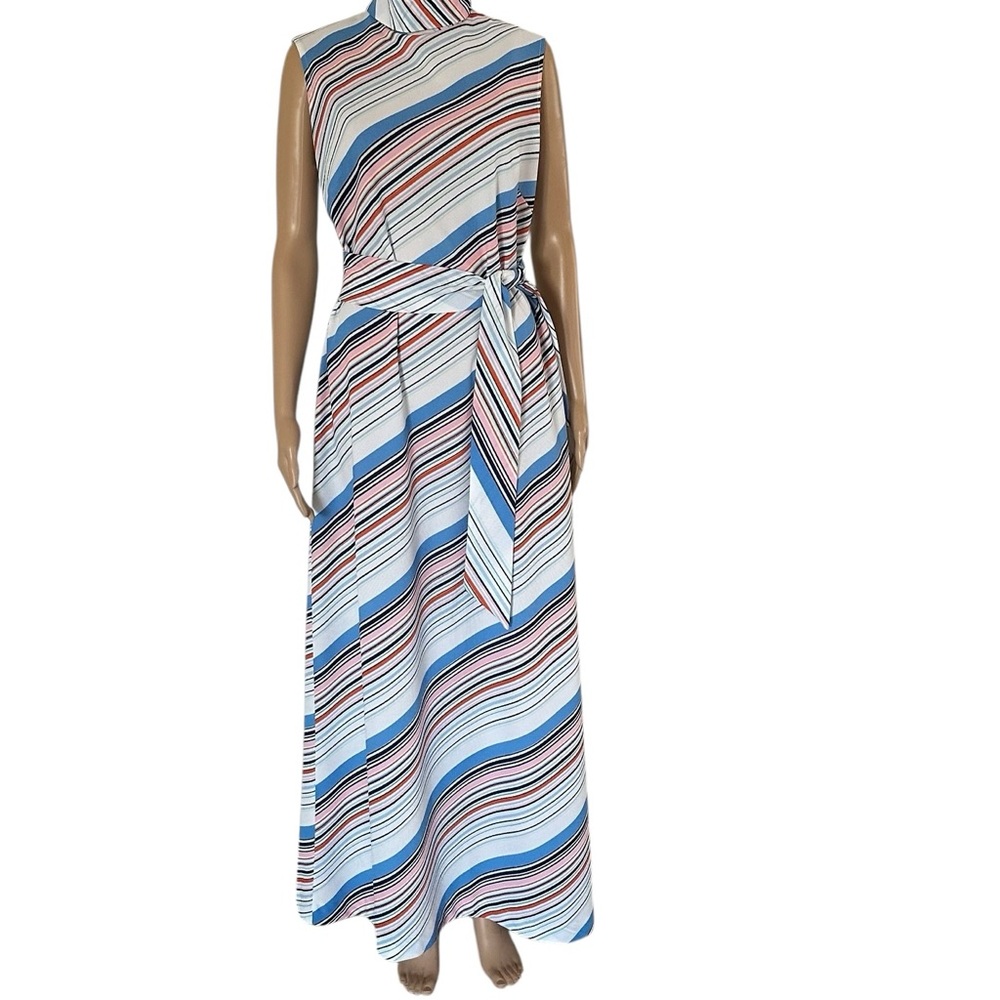 Lady Blair Vintage PolyesterMulti  Color Striped Boho, Hippie Maxi Dress - Picture 2 of 14